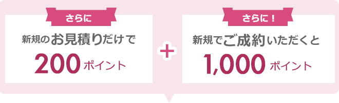 さらに新規のお見積りだけで200ポイント　さらに！新規でご成約いただくと1,000ポイント